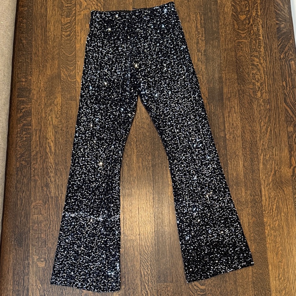 Black Sequin Flare Stretch Pants